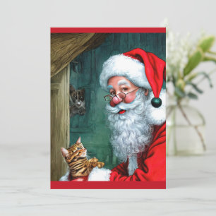 Vintage-Weihnachts-Santa, Katze und Maus-Flachnoti Mitteilungskarte
