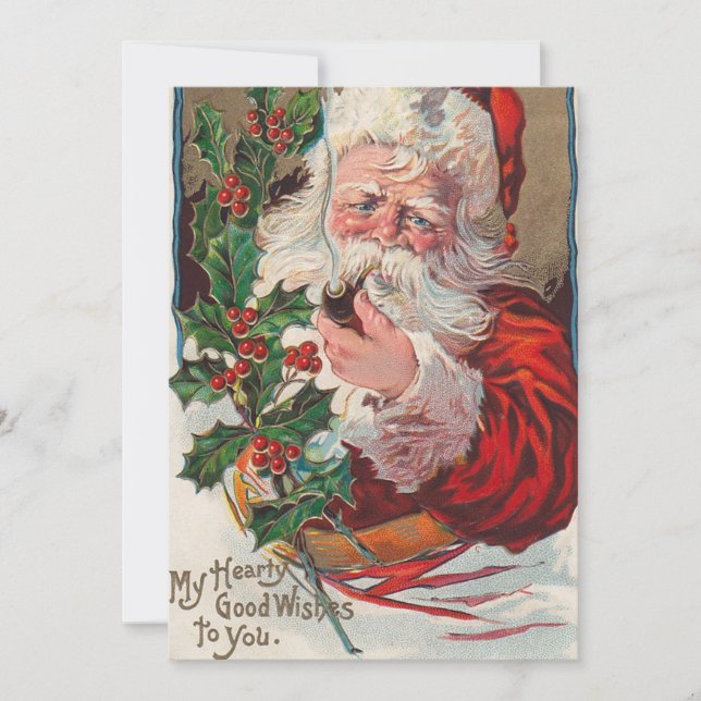 Vintage-Weihnachts-Santa-Rauchpfeife Feiertagskarte (Vorderseite)