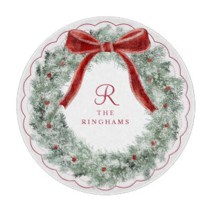 Vintage-Weihnachts-Schleife mit roter Schleife und Schneidebrett