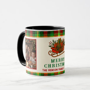 Vintage-Weihnachts-Schlitten-Geschenke-Karo 2 Foto Tasse