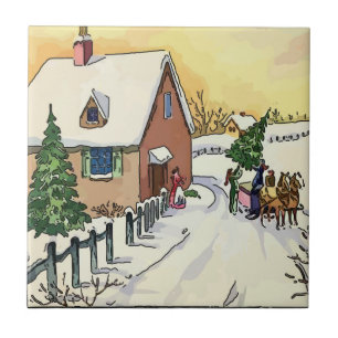 Vintage-Weihnachts-Schnee-Kacheln Fliese
