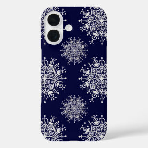 Vintage Weihnachts-Schneeflocken Blau Blizzard Mus iPhone 16 Hülle