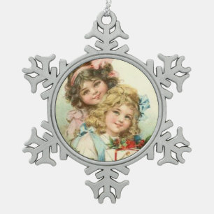 Vintage-Weihnachts-Schneeglöckchen-Ornament mit kl Schneeflocken Zinn-Ornament