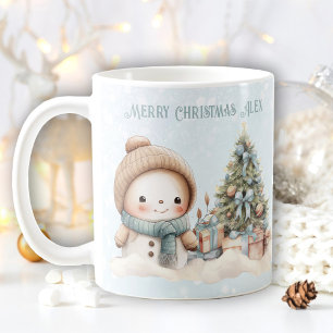 Vintage-Weihnachts-Schneemann-Name-Text Blaues Sch Kaffeetasse