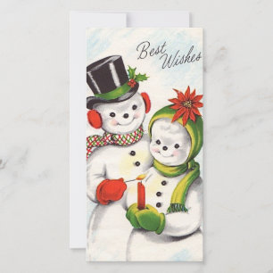 Vintage-Weihnachts-Schneemann-Paar Feiertagskarte