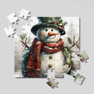 Vintage-Weihnachts-Schneemann-Puzzle   Retro Puzzle