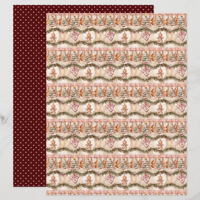 Vintage-Weihnachts-Scrapbook-Papier (Vorne/Hinten)