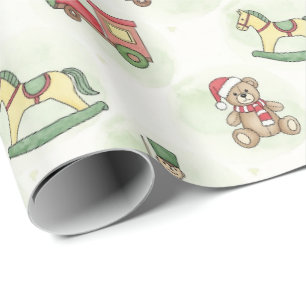 Vintage-Weihnachts-Spielzeugmuster   Festliches Sc Geschenkpapier