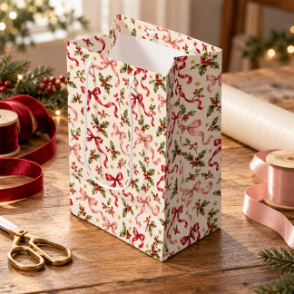 Vintage-Weihnachts-Stechpalme Rosa-Rote-Band-Schle Mittlere Geschenktüte