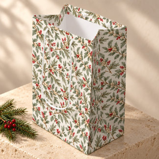 Vintage Weihnachts-Stechpalmen-Beeren Grün Mittlere Geschenktüte