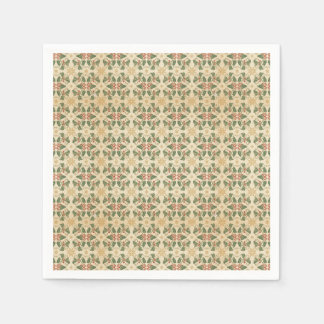 Vintage-Weihnachts-Stechpalmen- und Beerenmuster-F Serviette