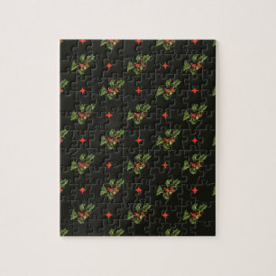 Vintage-Weihnachts-Stechpalmenblätter- und Sternen Puzzle