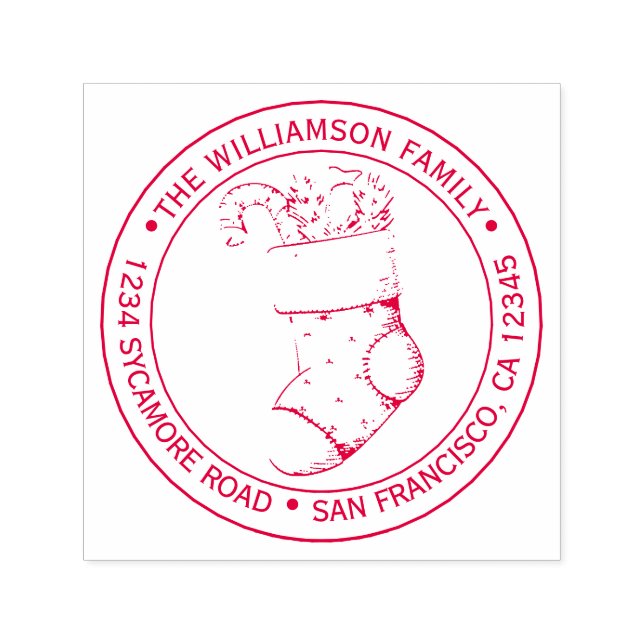 Vintage Weihnachts Strumpf Rücksendeadresse Rot Permastempel (Design)