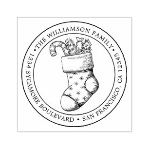 Vintage Weihnachts Strumpf Runde Rücksendeadresse Gummistempel