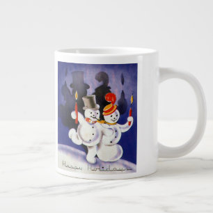 Vintage Weihnachts tanzende Schneemänner mit Kerze Jumbo-Tasse
