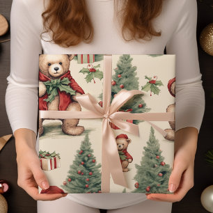 Vintage-Weihnachts-Teddybär Geschenkpapier