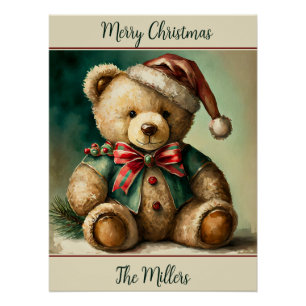 Vintage-Weihnachts-Teddybär personalisiert Poster