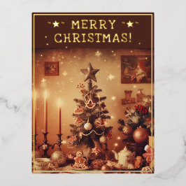 Vintage Weihnachts Thema Grüße Rustikale Bäume Bil Folien Feiertagspostkarte