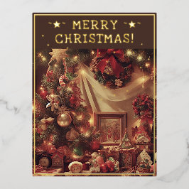 Vintage Weihnachts Thema Grüße Rustikale Bäume Bil Folien Feiertagspostkarte