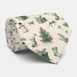 Vintage-Weihnachts-Toile-Forstgrün-Creme-Muster Krawatte