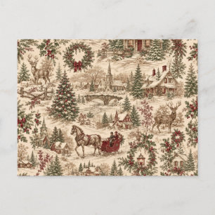 Vintage-Weihnachts-Toile-Geschenkpapier   Hirsche  Feiertagspostkarte