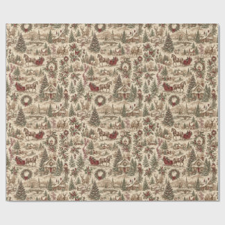 Vintage-Weihnachts-Toile-Geschenkpapier | Hirsche Geschenkpapier
