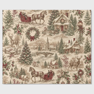 Vintage-Weihnachts-Toile-Geschenkpapier | Hirsche Geschenkpapier