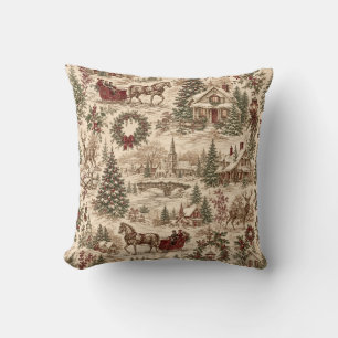 Vintage-Weihnachts-Toile-Geschenkpapier Hirsche Kissen