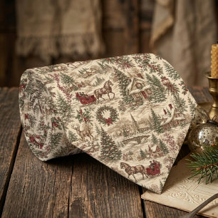 Vintage-Weihnachts-Toile-Geschenkpapier   Hirsche  Krawatte