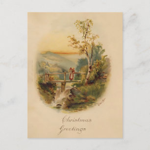 Vintage Weihnachts-Wasserfarbe Birkenbaum & Brüc Postkarte