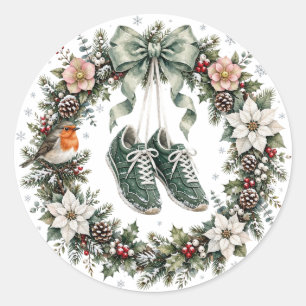 Vintage-Weihnachts-Winterlaufkranz Runder Aufkleber
