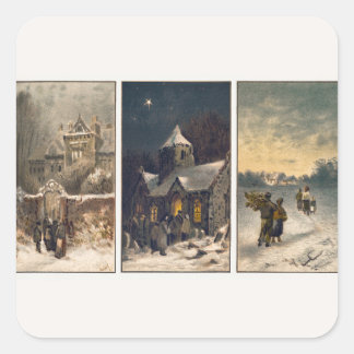 Vintage-Weihnachts-Winterszenen (1865–1899) Quadratischer Aufkleber