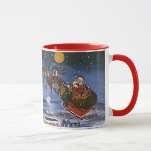 Vintage Weihnachtsabend, Santa Claus fliegt mit Sc Tasse