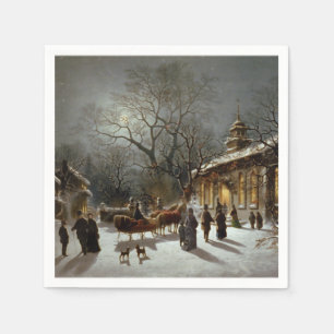 Vintage Weihnachtsabends-Kirchenszene Serviette