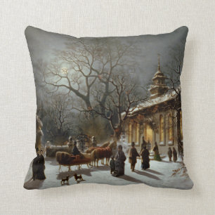 Vintage Weihnachtsabends-Szene Kissen
