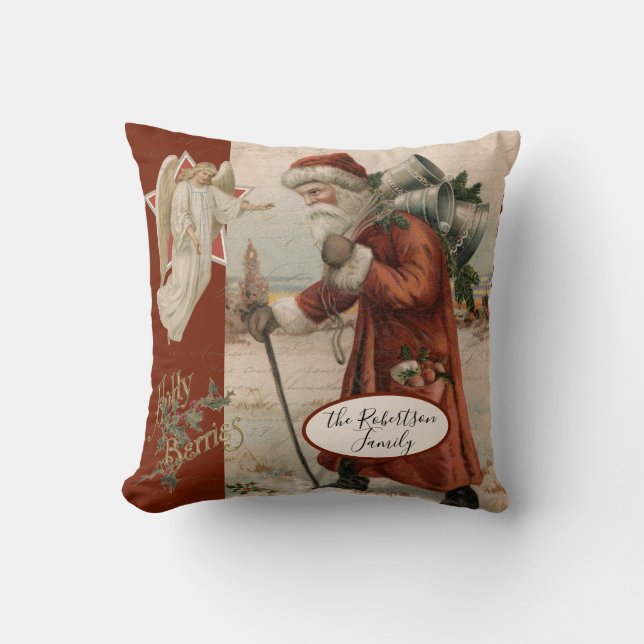 Vintage Weihnachtsangel-Familie Kissen (Vorderseite)