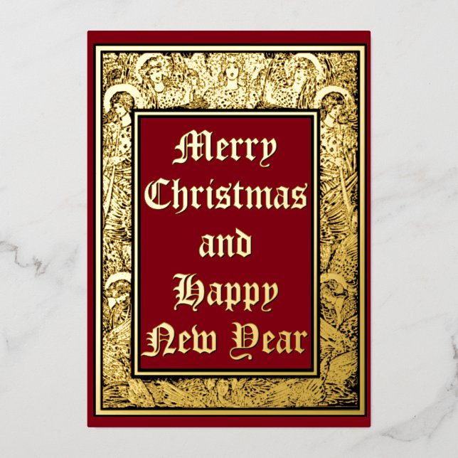 Vintage WeihnachtsAngelsgrenze von 1912 Folien Feiertagskarte (Vorderseite)