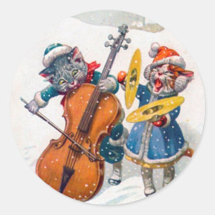 Vintage-Weihnachtsaufkleber, Arthur Thiele Katzen Runder Aufkleber