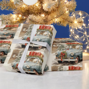 Vintage-Weihnachtsauto mit Geschenken  Geschenkpapier