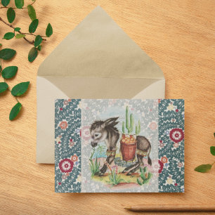 Vintage Weihnachtsbaby Donkey Cactus Succulents Feiertagskarte