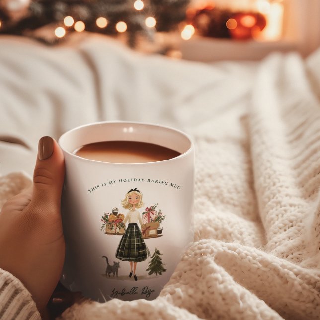Vintage-Weihnachtsbackdame mit Katzenmonogramm Kaffeetasse (Von Creator hochgeladen)