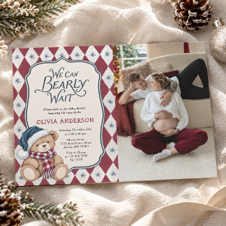 Vintage-Weihnachtsbär Elegante Babyparty-Foto Einladung