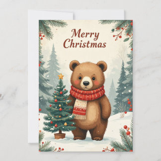 Vintage-Weihnachtsbär-Schal-Cozy-Weihnachtsbaum Feiertagskarte