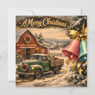 Vintage-Weihnachtsbauernhof-LKW und Glocken Feiertagskarte