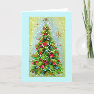 Vintage-Weihnachtsbaum auf Aqua-Foto-Blitzbirne Ho Feiertagskarte
