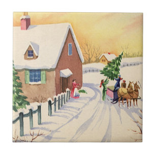 Vintage-Weihnachtsbaum auf einer schneebedeckten W Fliese