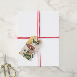 Vintage-Weihnachtsbaum auf einer schneebedeckten W Geschenkanhänger