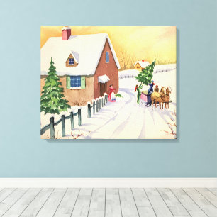 Vintage-Weihnachtsbaum auf einer schneebedeckten W Leinwanddruck