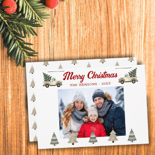 Vintage-Weihnachtsbaum auf LKW Familienfoto Feiertagskarte
