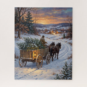 Vintage Weihnachtsbaum auf Pferdewagen Puzzle